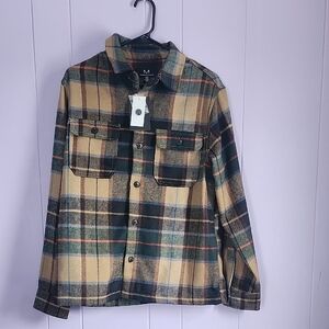 Magaschoni Tan and Green Plaid Shirt Jacket